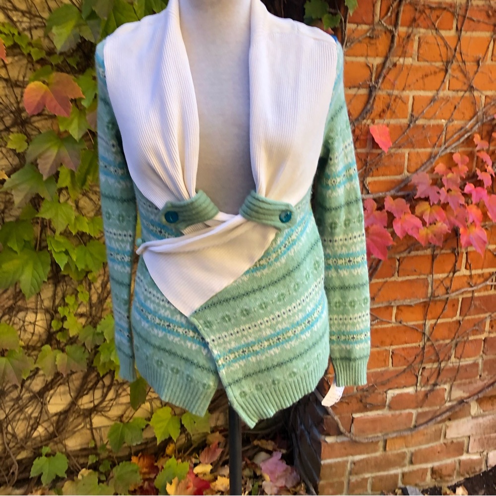 Swish Sweater Cotton Acrylic Upcycled Knit Green Blue Embody Wrap Cardigan Top